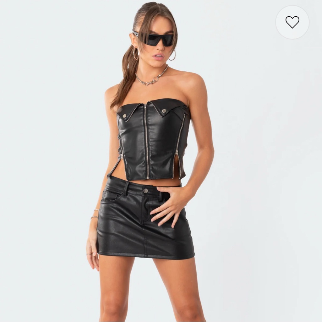 Edikted Jet Black Faux Leather Mini Skirt